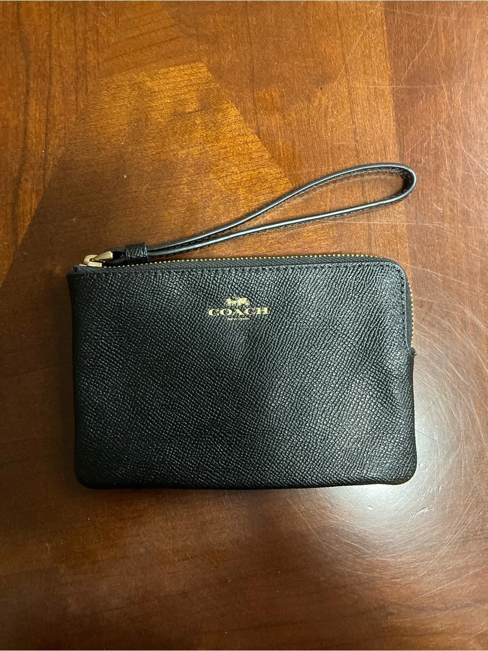 Coach Cross-Grain Leather Corner Zip Wristlet In Black NWT